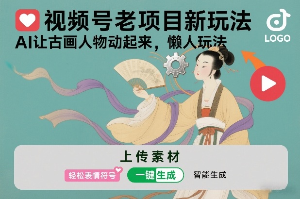 视频号老项目新玩法，AI让古画人物动起来，懒人玩法，附详细教程——生财有道创业项目网