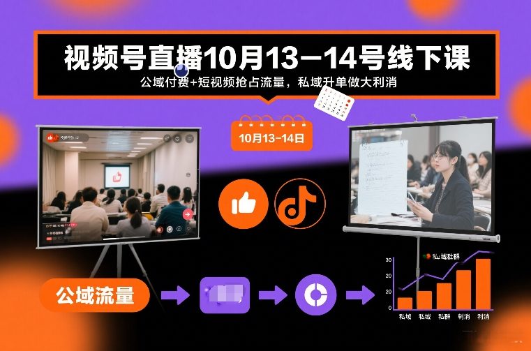 图片[1]-视频号直播10月13-14号线下课，公域付费+短视频抢占流量，私域升单做大利消——生财有道创业项目网-生财有道