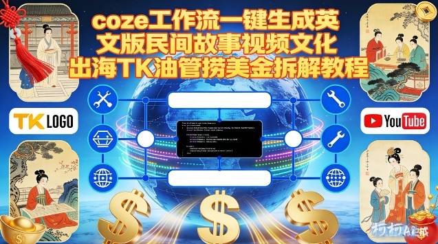 Coze扣子工作流一键生成英文版民间故事视频，文化出海TK油管捞美金拆解教程——生财有道创业项目网