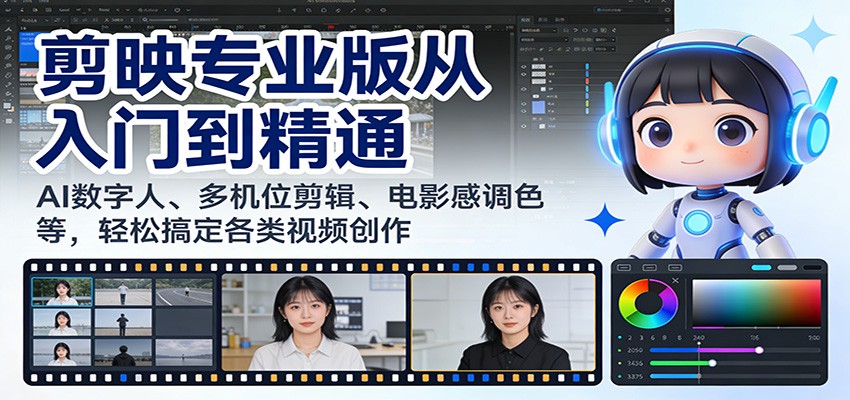 图片[1]-剪映专业版从入门到精通：AI数字人、多机位剪辑、电影感调色等，轻松搞定各类视频创作_生财有道创业网-生财有道