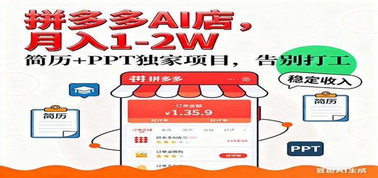 【独家】拼多多虚拟店，AI简历+PPT，单店月稳定1-2W，未来AI服务风口项目！_生财有道创业网