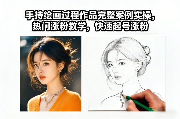手持绘画过程作品完整案例实操，热门涨粉教学，快速起号涨粉——生财有道创业项目网