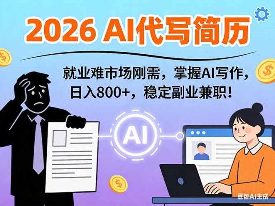 （17119期）AI代写简历，超暴利，用万能模板月入1-3万实战教程，2026年市场刚需！_生财有道创业项目网