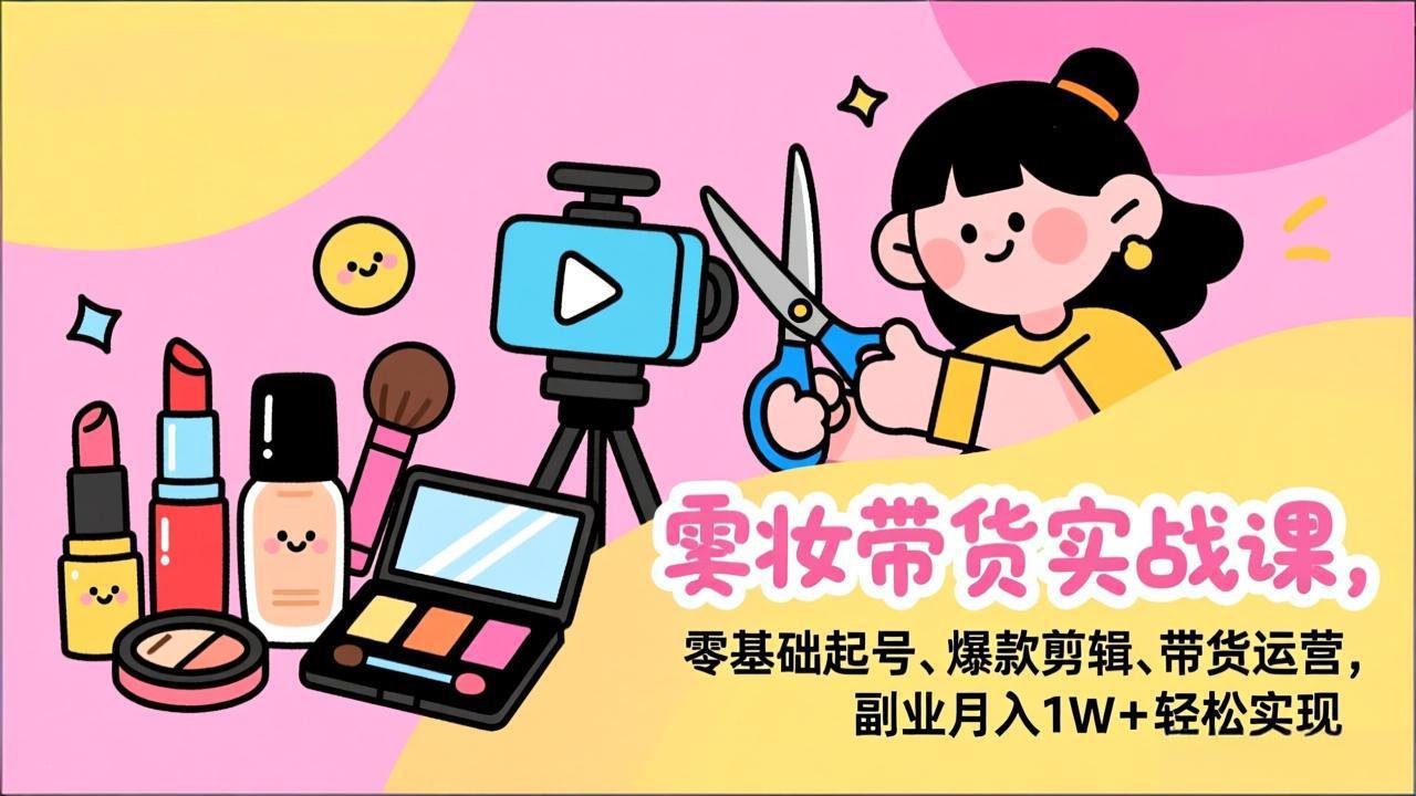 图片[1]-（17189期）美妆带货实战课，零基础起号、爆款剪辑、带货运营，副业月入1W+轻松实现_生财有道创业项目网-生财有道
