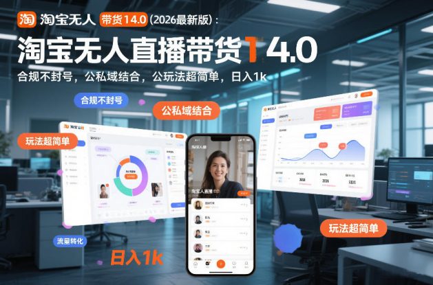淘宝无人直播带货14.0（2026最新版）：合规不封号，公私域结合，玩法超简单，日入1k+【揭秘】——生财有道创业项目网
