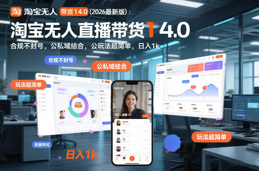 图片[1]-淘宝无人直播带货14.0（2026最新版）：合规不封号，公私域结合，玩法超简单，日入1k+【揭秘】——生财有道创业项目网-生财有道