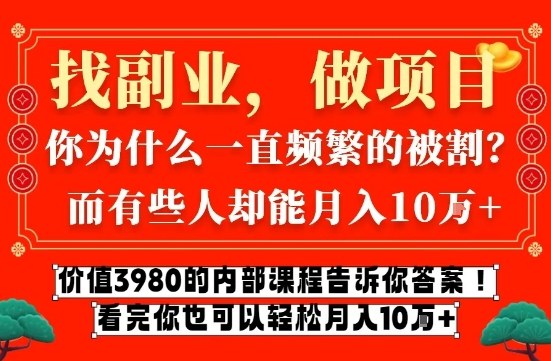 价值3980的网创内部课程，告诉你互联网创业月入10个W的秘密【揭秘】——生财有道创业项目网