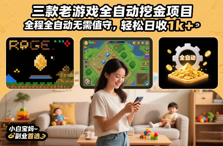 图片[1]-三款老游戏全自动挖金项目，全程全自动无需值守，轻松日收1k+，小白宝妈副业首选【揭秘】——生财有道创业项目网-生财有道