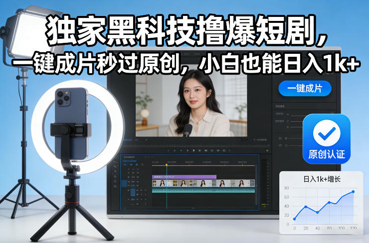 图片[1]-独家黑科技撸爆短剧，一键成片秒过原创，小白也能日入1k+【揭秘】——生财有道创业项目网-生财有道