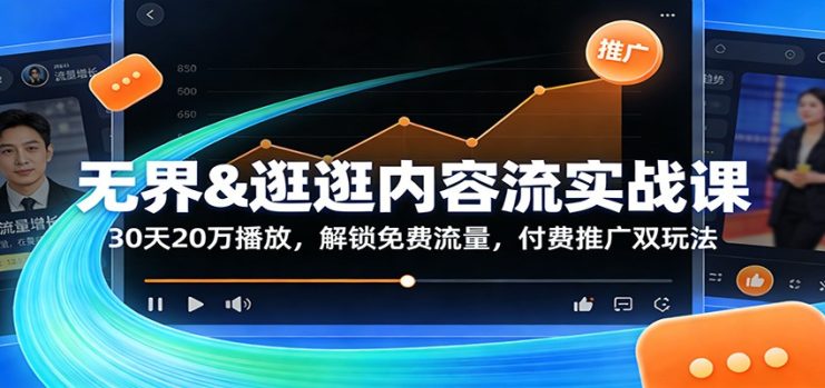 无界&逛逛内容流实战课：30天20万播放，解锁免费流量，付费推广双玩法_生财有道创业网