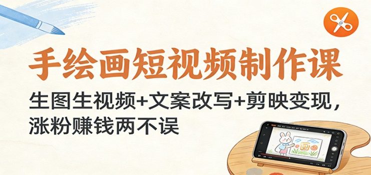 手绘画短视频制作课：生图生视频+文案改写+剪映变现，涨粉赚钱两不误_生财有道创业网