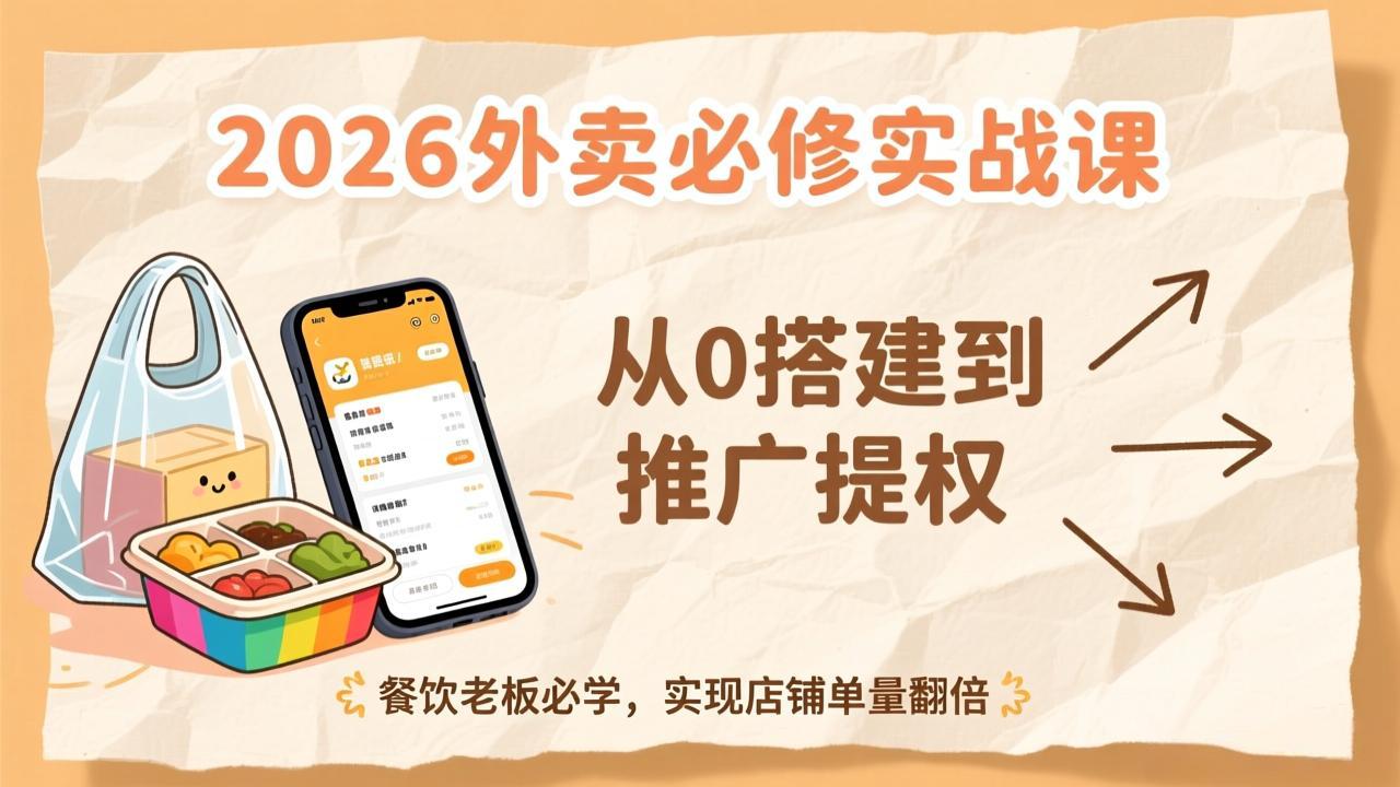 图片[1]-（17214期）2026外卖必修实战课：从0搭建到推广提权，餐饮老板必学，实现店铺单量翻倍_生财有道创业项目网-生财有道