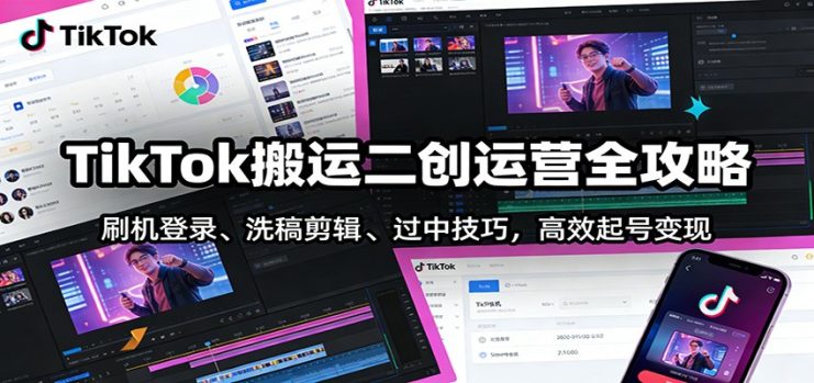 TikTok搬运二创运营全攻略：刷机登录、洗稿剪辑 、过中技巧，高效起号变现_生财有道创业网