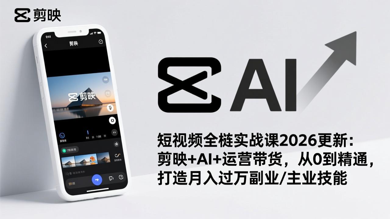 图片[1]-（17231期）短视频全栈实战课2026更新：剪映+AI+运营带货，从0到精通，打造月入过万副业/主业技能_生财有道创业项目网-生财有道
