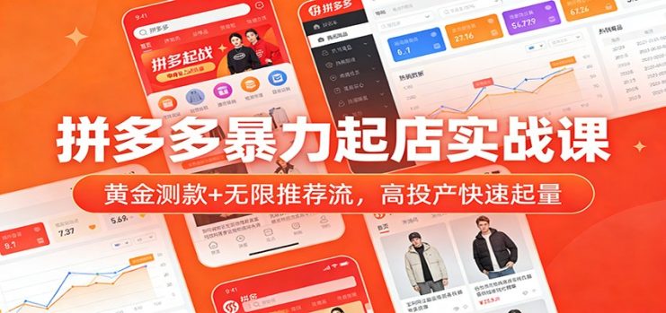 拼多多暴力起店实战课：黄金测款+无限推荐流，高投产快速起量_生财有道创业网