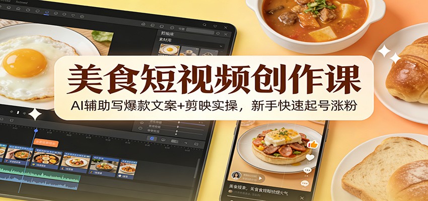 图片[1]-美食短视频创作课：AI辅助写爆款文案+剪映实操，新手快速起号涨粉_生财有道创业网-生财有道