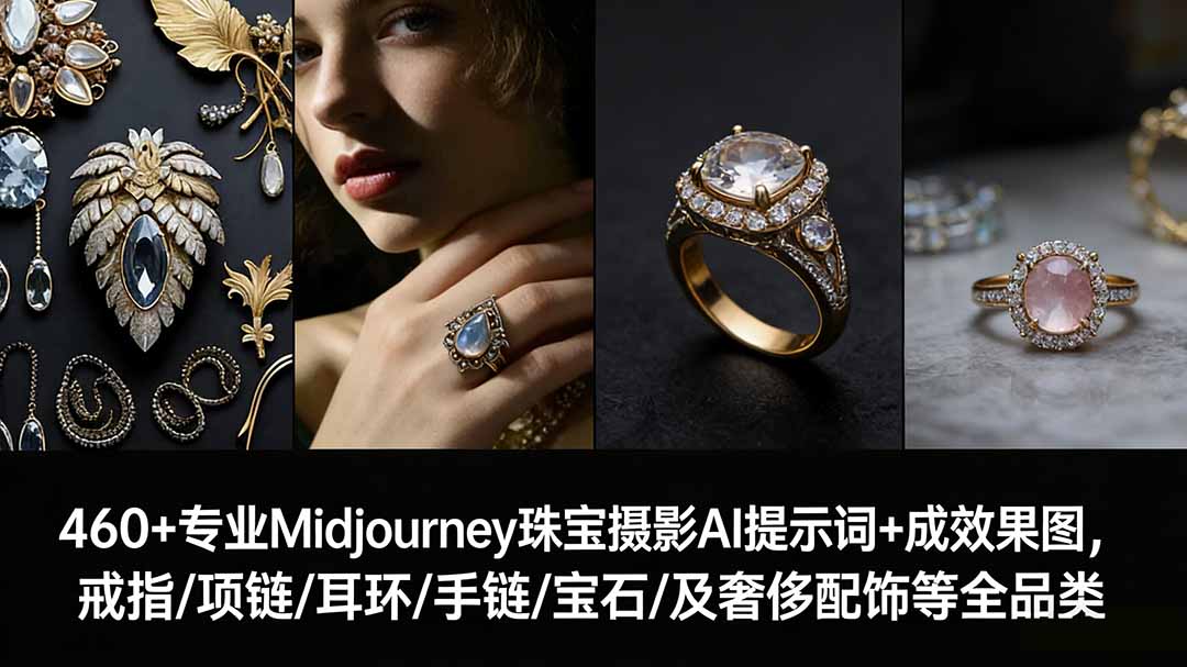 图片[1]-（17272期）460+专业Midjourney珠宝摄影AI提示词+成效果图，戒指/项链/耳环/手链/宝石/及奢侈配饰等全品类_生财有道创业项目网-生财有道