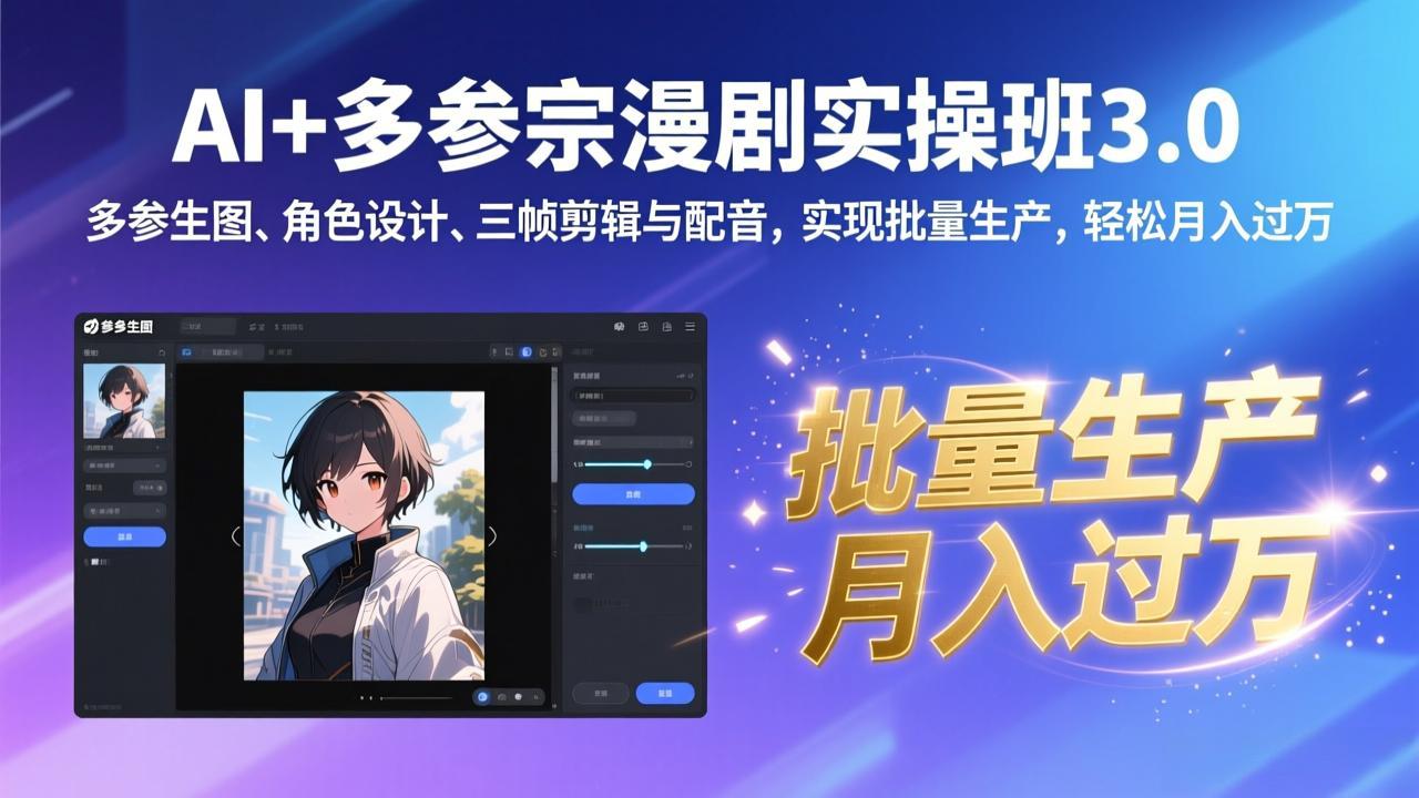 （17283期）AI+多参宗漫剧实操班3.0：多参生图、角色设计、三帧剪辑与配音，实现批量生产，轻松月入过万_生财有道创业项目网
