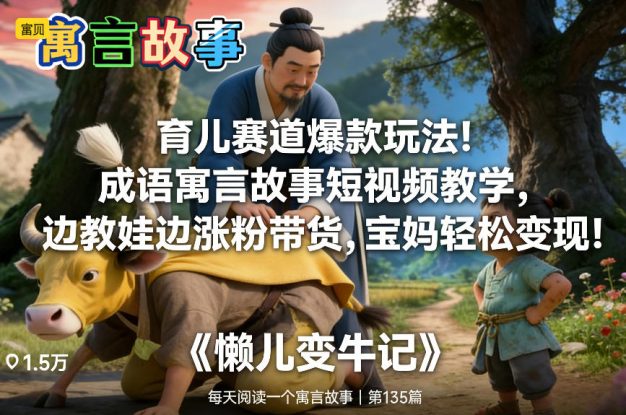 育儿赛道爆款玩法！成语寓言故事短视频教学，边教娃边涨粉带货，宝妈轻松变现！——生财有道创业项目网