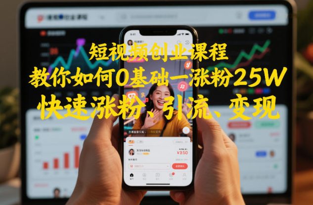 短视频创业课程,教你如何0基础一天涨粉25W,快速涨粉、引流、变现——生财有道创业项目网