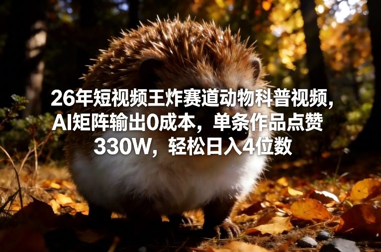 图片[1]-26年短视频王炸赛道动物科普视频，AI矩阵输出0成本，单条作品点赞330W，轻松日入4位数——生财有道创业项目网-生财有道