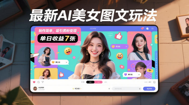 图片[1]-最新AI美女图文玩法，制作简单，吸引男粉变现，单天收益7张——生财有道创业项目网-生财有道