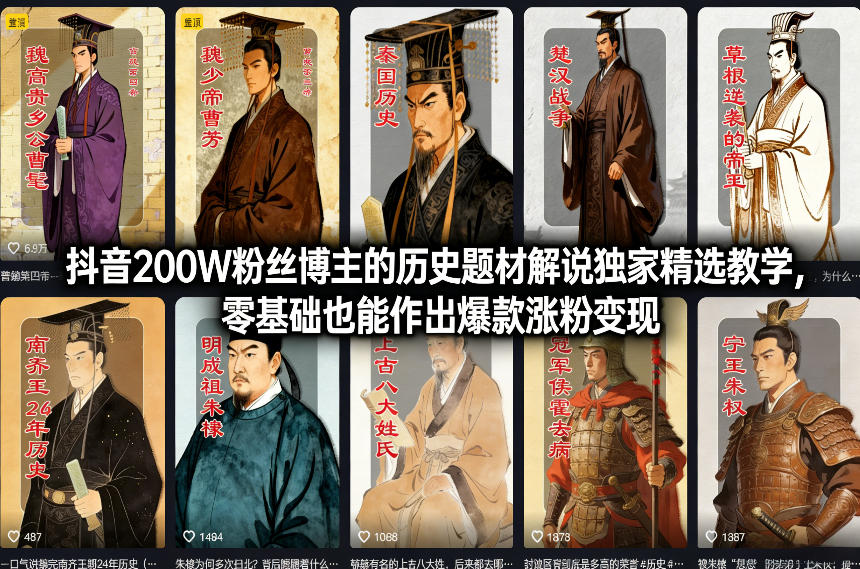 图片[1]-抖音200W粉丝博主的历史题材解说独家精选教学，零基础也能作出爆款涨粉变现——生财有道创业项目网-生财有道