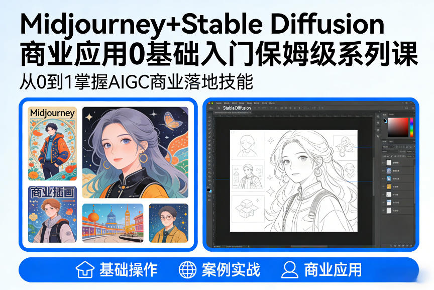 图片[1]-AIGC商业应用Midjourney+Stable Diffusion教程，0基础入门保姆级系列课——生财有道创业项目网-生财有道