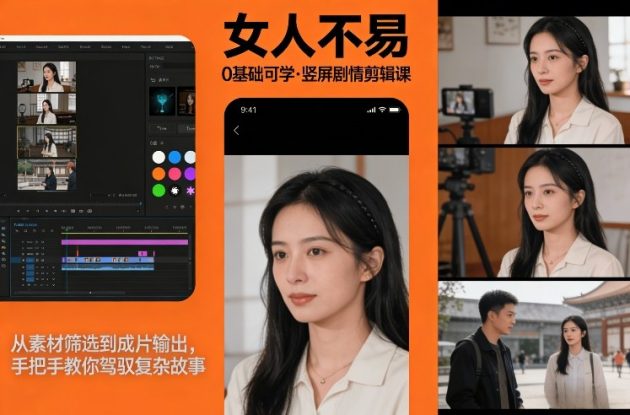 0基础可学！《女人不易》竖屏剧情剪辑课，从素材筛选到成片输出，手把手教你驾驭复杂故事——生财有道创业项目网