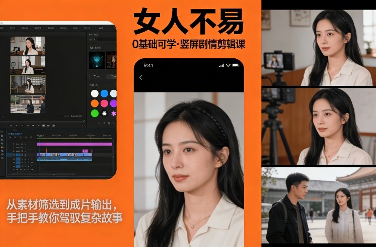图片[1]-0基础可学！《女人不易》竖屏剧情剪辑课，从素材筛选到成片输出，手把手教你驾驭复杂故事——生财有道创业项目网-生财有道