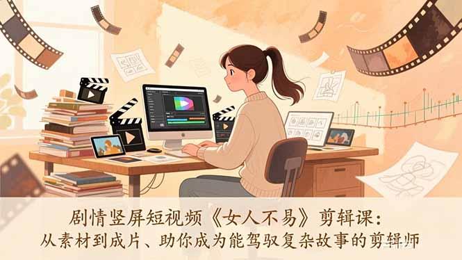 （17305期）剧情竖屏短视频《女人不易》剪辑课：从素材到成片、助你成为能驾驭复杂故事的剪辑师_生财有道创业项目网
