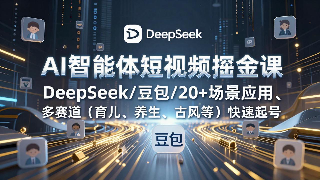 图片[1]-（17365期）AI智能体短视频掘金课，DeepSeek/豆包/20+场景应用、多赛道（育儿、养生、古风等）快速起号_生财有道创业项目网-生财有道