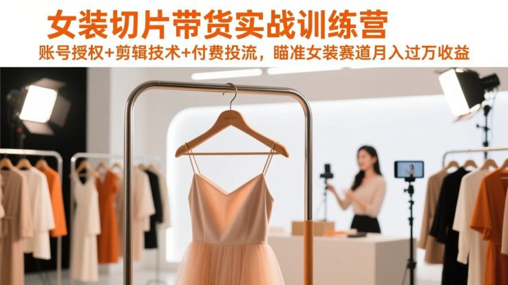 （17357期）女装切片带货实战训练营，账号授权+剪辑技术+付费投流，瞄准女装赛道月入过万收益_生财有道创业项目网