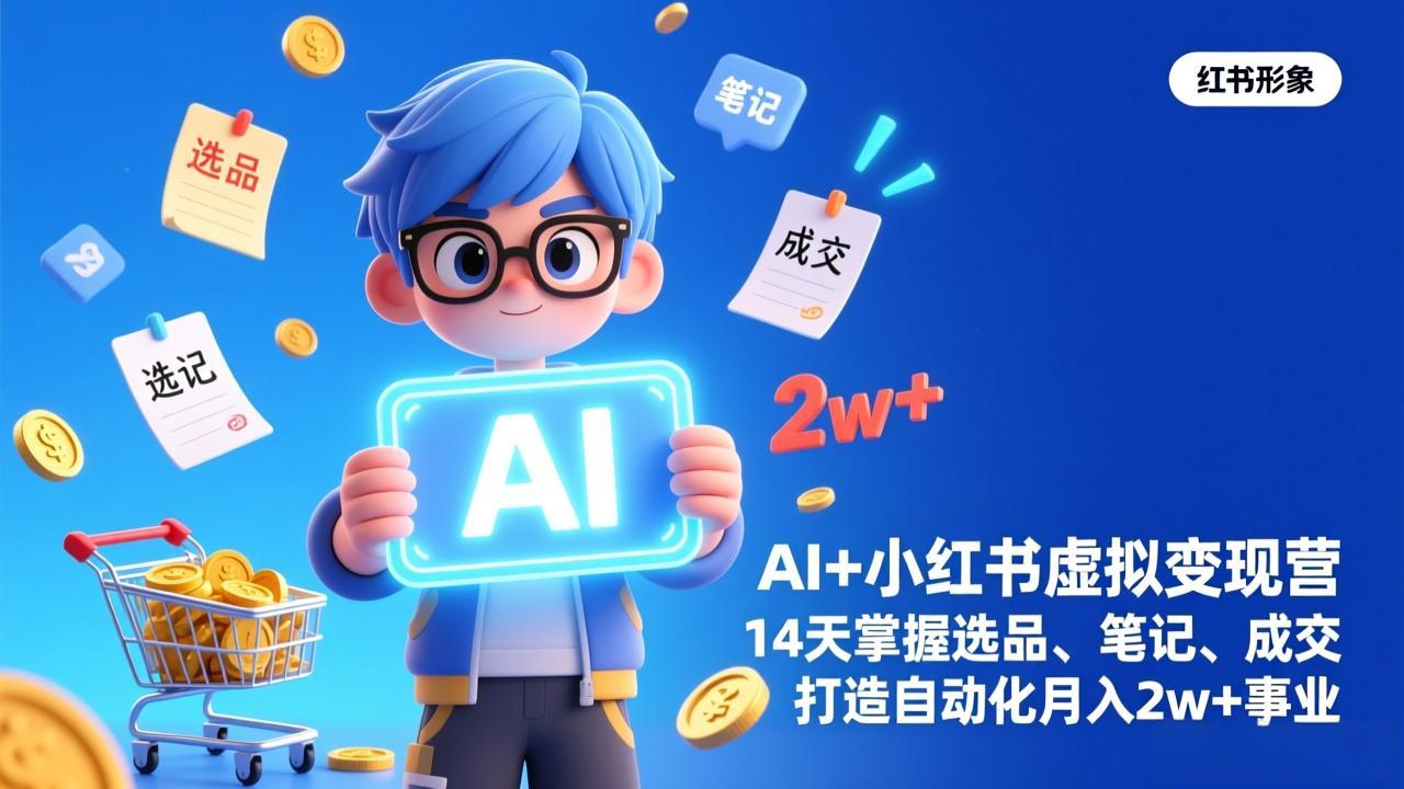 图片[1]-（17332期）AI+小红书虚拟变现营（完结），14天掌握选品、笔记、成交，打造自动化月入2w+事业_生财有道创业项目网-生财有道