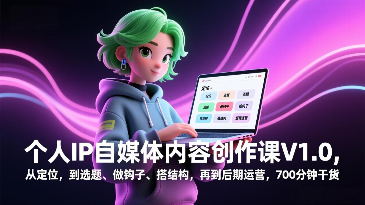 图片[1]-（17331期）个人IP自媒体内容创作课V1.0，从定位，到选题、做钩子、搭结构，再到后期运营，700分钟干货_生财有道创业项目网-生财有道