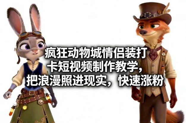 疯狂动物城情侣装打卡短视频制作教学，把浪漫照进现实，快速涨粉——生财有道创业项目网