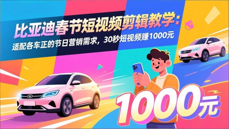 （17320期）比亚迪春节短视频剪辑教学：适配各车企的节日营销需求，30秒短视频赚1000元_生财有道创业项目网