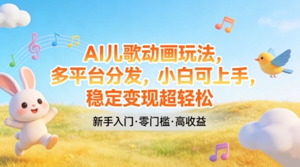 AI儿歌动画玩法，多平台分发，小白可上手，稳定变现超轻松——生财有道创业项目网