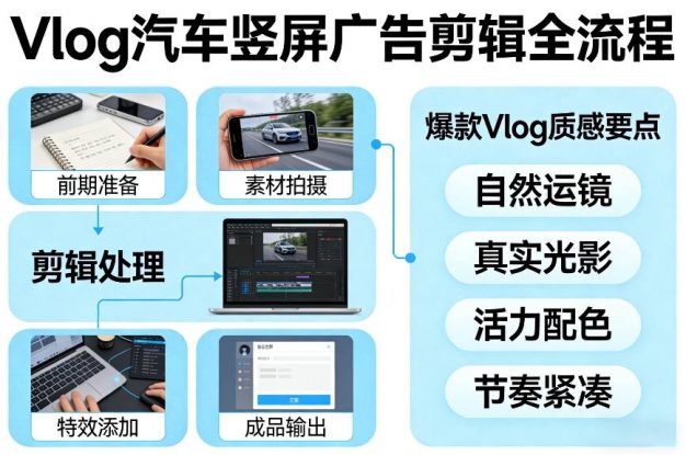 Vlog感觉汽车竖屏广告剪辑脚本全流程，拿捏爆款Vlog质感——生财有道创业项目网