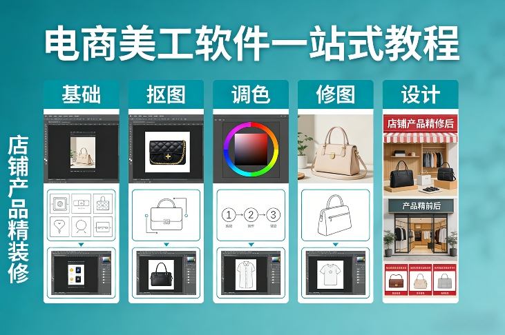 图片[1]-电商美工软件一站式教程，基础/抠图/调色/修图/设计，店铺产品精装修——生财有道创业项目网-生财有道