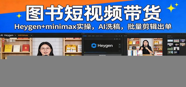 图书短视频带货：Heygen+minimax实操，AI洗稿 ，批量剪辑出单_生财有道创业网