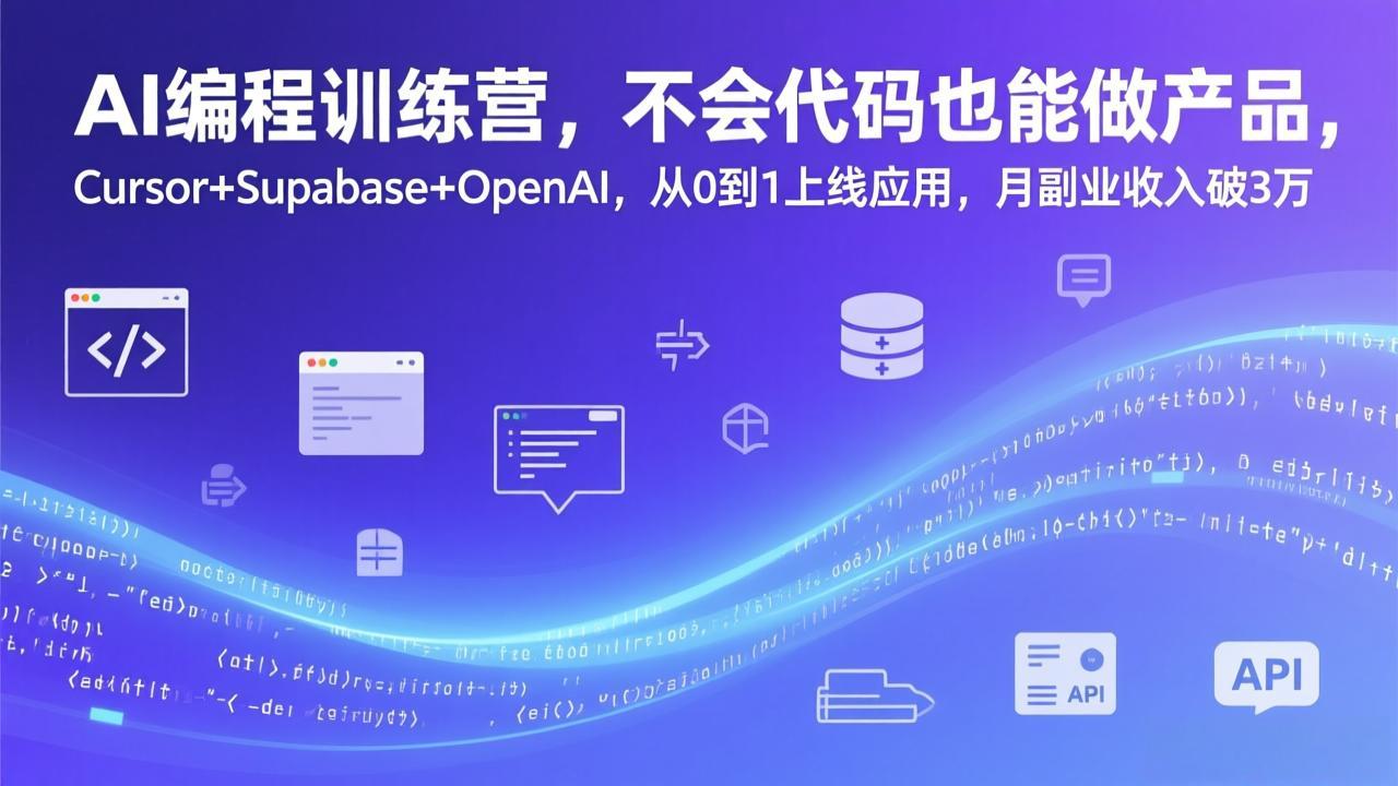 图片[1]-（17388期）AI编程训练营，不会代码也能做产品，Cursor+Supabase+OpenAI，从0到1上线应用，月副业收入破3万_生财有道创业项目网-生财有道