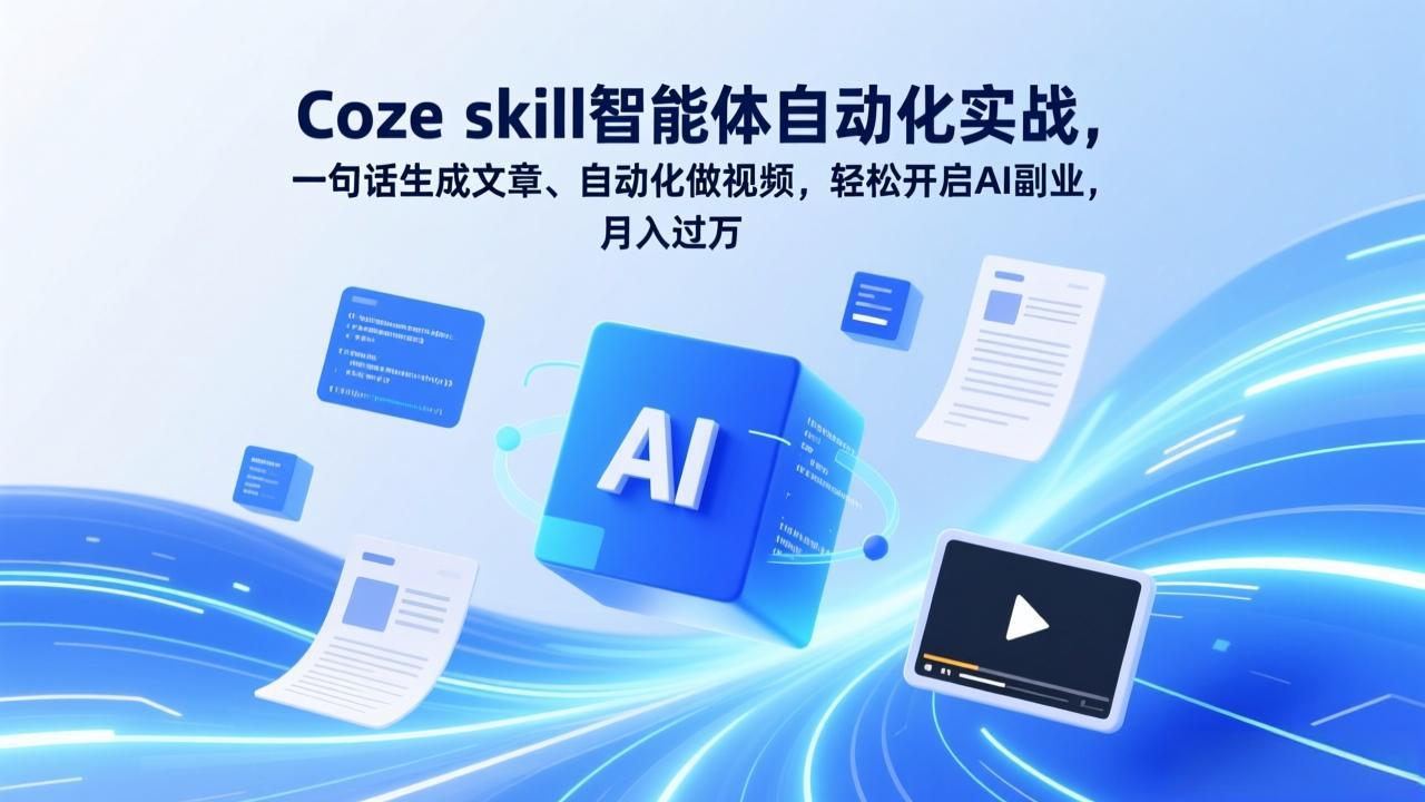 图片[1]-（17399期）Coze skill智能体自动化实战，一句话生成文章、自动化做视频，轻松开启AI副业，月入过万_生财有道创业项目网-生财有道