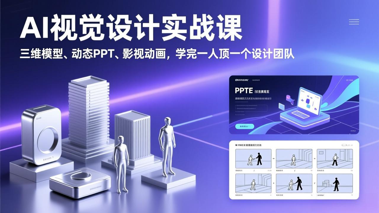 （17407期）AI视觉设计实战课，三维模型、动态PPT、影视动画，学完一人顶一个设计团队_生财有道创业项目网