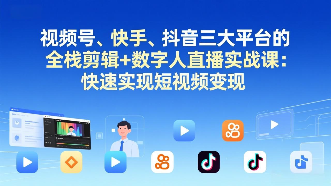 图片[1]-（17414期）视频号、快手、抖音三大平台的全栈剪辑+数字人直播实战课-更新：快速实现短视频变现_生财有道创业项目网-生财有道