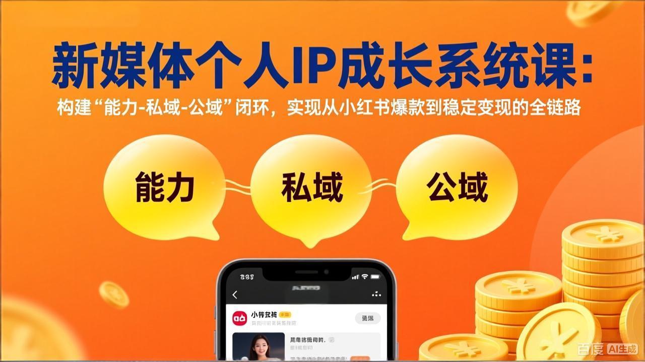 图片[1]-（17433期）新媒体个人IP成长系统课-更新：构建“能力-私域-公域”闭环，实现从小红书爆款到稳定变现_生财有道创业项目网-生财有道