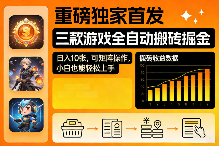 图片[1]-重磅独家首发，三款游戏全自动搬砖掘金，日入10张，可矩阵操作，小白也能轻松上手【揭秘】——生财有道创业项目网-生财有道