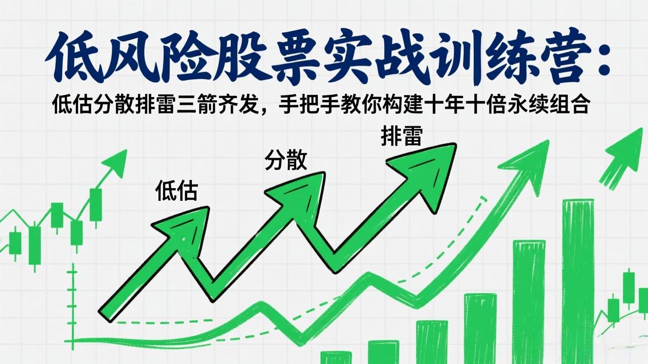 图片[1]-（17487期）低风险股票实战训练营：低估分散排雷三箭齐发，手把手教你构建十年十倍永续组合_生财有道创业项目网-生财有道