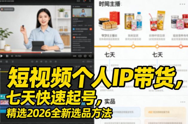 短视频个人IP带货，七天快速起号，精选2026全新选品方法——生财有道创业项目网