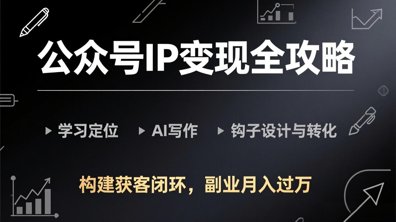 图片[1]-（17523期）公众号IP变现全攻略-更新，学习定位、AI写作、钩子设计与转化，构建获客闭环，副业月入过万_生财有道创业项目网-生财有道
